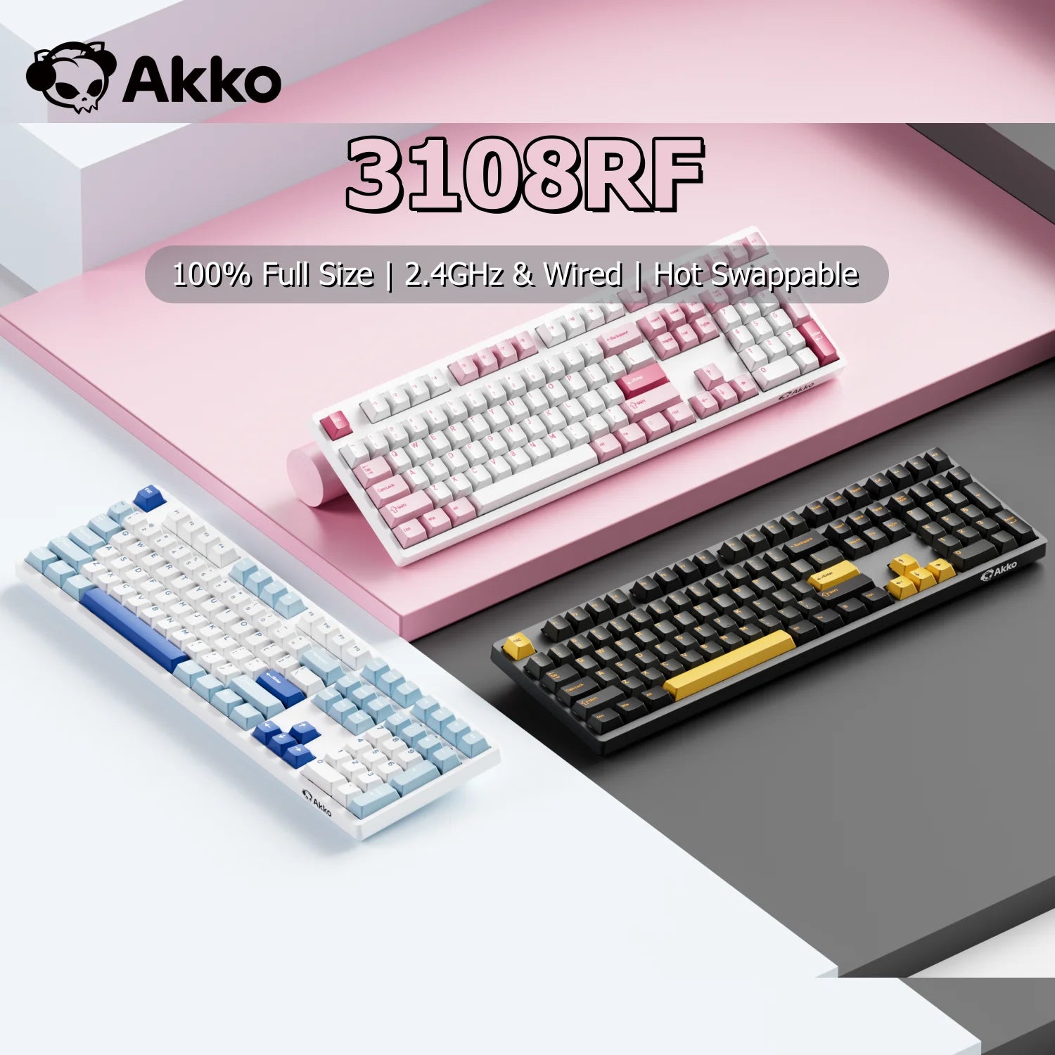 Akko 3108RF Mechanical Keyboard 100% Full Size RGB Cherry/MOA Profile Keycaps 2.4GHz & Wired Dual-mode Keyboard for Office Game