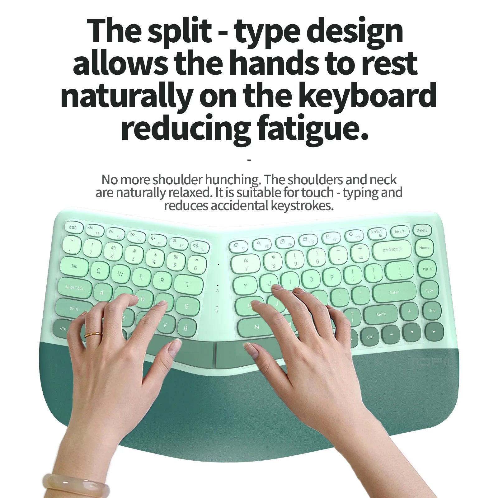 MOFii 1 Set Ergonomic Wireless Keyboard and Mouse Combo, Green Split Design Office Keyboard, 2.4G Wireless Connection, US QWERTY